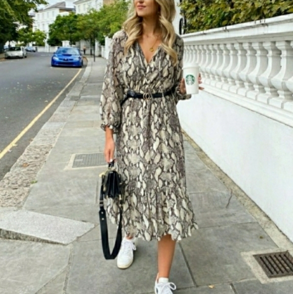 Zara Dresses & Skirts - Zara Snake Print Midi Dress Size XS ( No Belt.)